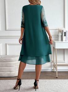 Miaspire 女士优雅通勤刺绣网眼拼布中长连衣裙