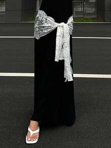 DAZY 女士花卉蕾丝侧结时尚半身裙秋季半身裙 - 米色 - 查看 7