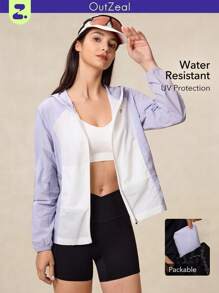 OutZeal FeatherLight 女款防水防晒可打包夹克，抽绳腰带，防雨，带侧袋，探索户外徒步 - 彩色 - 查看 1