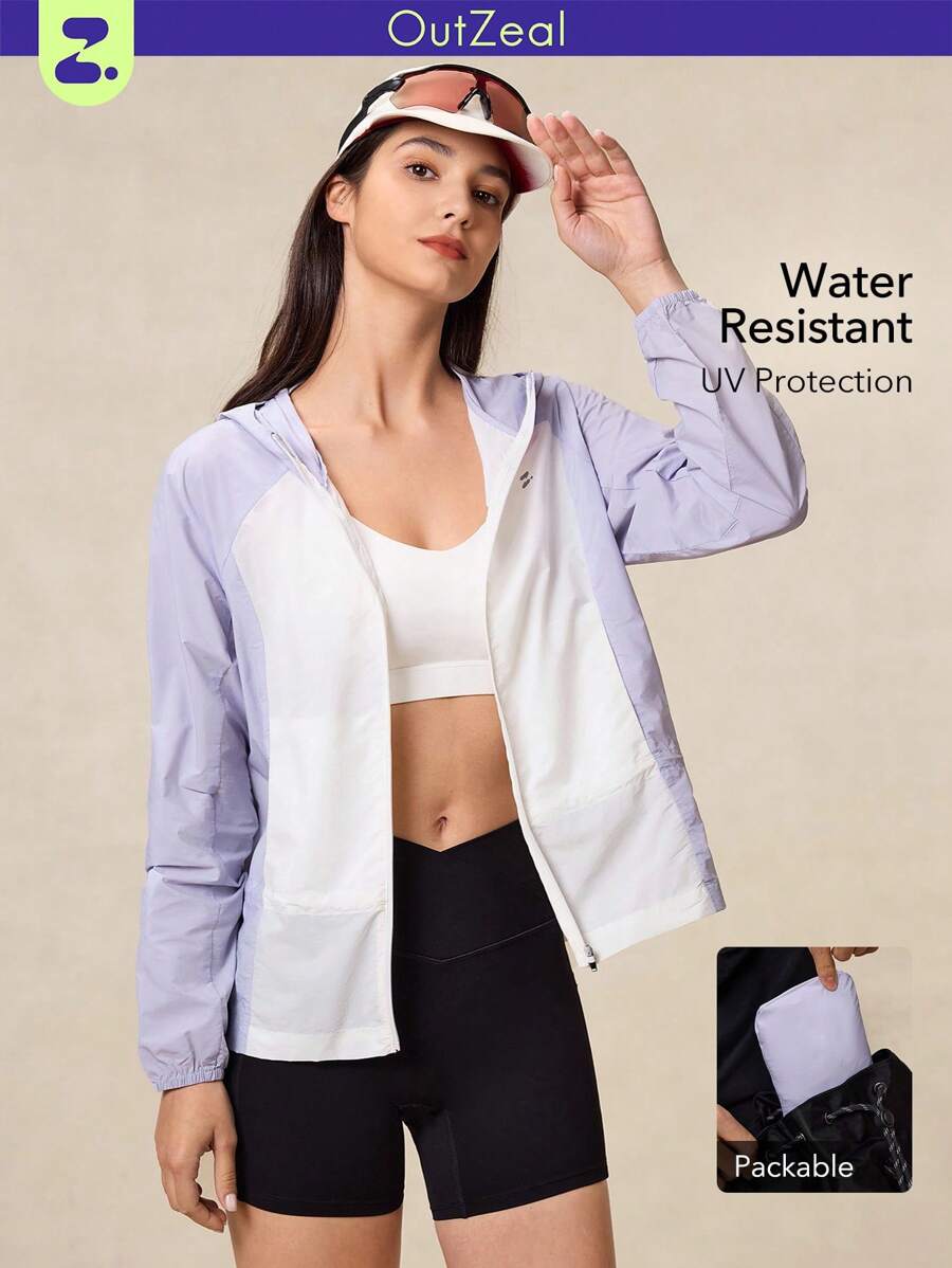 OutZeal FeatherLight 女款防水防晒可打包夹克，抽绳腰带，防雨，带侧袋，探索户外徒步 - 彩色 - 查看 1