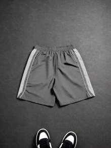 PAVTROS Quần short cạp rút họa tiết ngôi sao năm cánh chắp vá màu tương phản dành cho nam - Xám - Xem 6