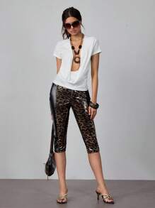 ROMWE Hippie Celana Capri Patchwork Bertabur Stud Gaya Hippy Chic untuk Wanita - Hitam - View 6