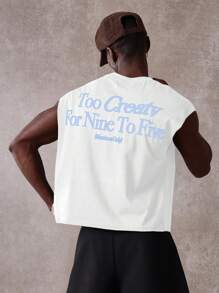 SUMWON 仅限会员 无袖棉质背心 休闲夏季肌肉 T 恤 街头时尚合身短款背心 带有淡蓝色徽标文字