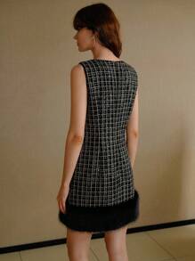 MOTF PREMIUM ROBE TWEED CONTRASTE FAUSSE FOURRURE