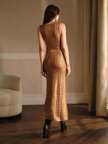 MOTF PREMIUM VESTIDO SUÉTER SEM MANGAS COM CORTE VIÉS - Ouro - Ver 4
