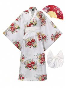Irokai 喇叭袖花卉印花和服 - 彩色 - 查看 1