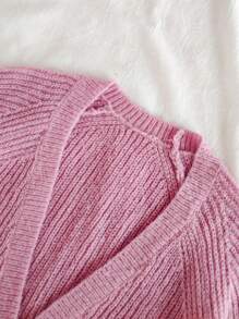 SHEIN Tween Girls' Solid Color Raglan Long Sleeve Loose Casual Cardigan Fall Winter - Pink - View 6