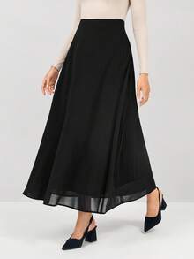 Miaspire 纯色高腰优雅A字裙 - 黑色 - 查看 4