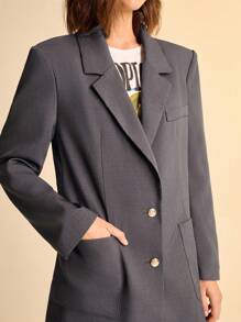 CAJUNI Blazer en tissu marron unicolore bohème décontracté rétro pour femmes - Tabac - Voir 6