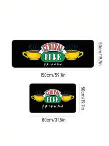 FRIENDS X SHEIN 1 pieza Felpudo de cocina antideslizante e impermeable con patrón de taza de café de dibujos animados, fácil de limpiar, disponible en dos tamaños, color negro resistente a la suciedad