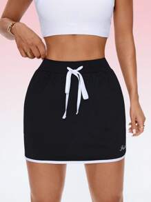 Gameset SHEIN Sport 女式网球/户外健身花卉印花运动裙，带手机口袋 - 黑與白 - 查看 5