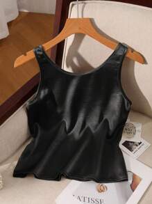 SHEIN Clasi 女士缎面亮面吊带背心 - 黑色 - 查看 2
