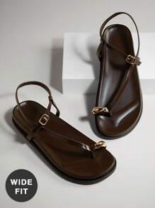 SHUZIA Wide-Fit Women's Comfortable Gold Metal Toe Ring Flat Sandals For Christmas