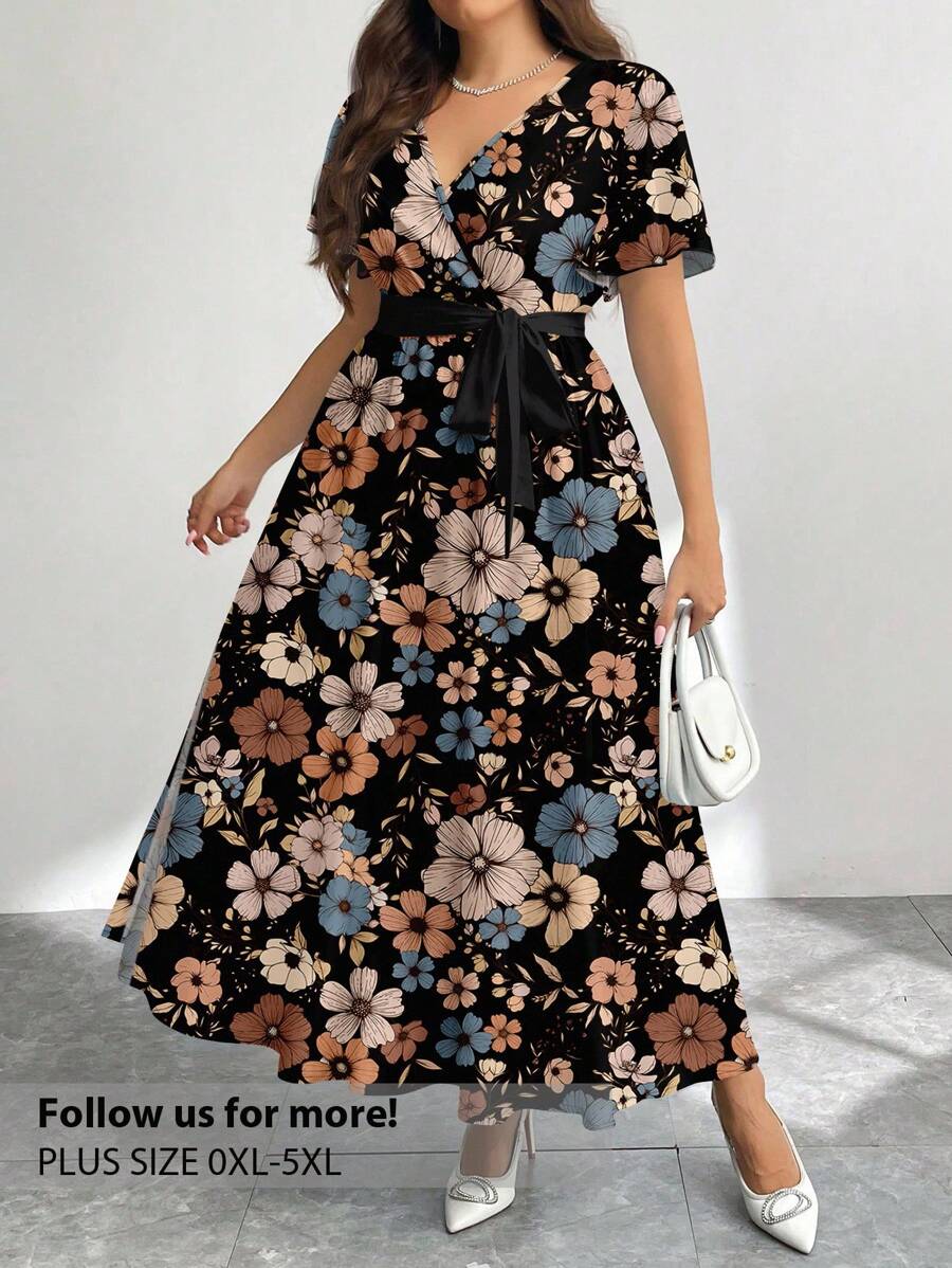 Firerie Plus Size Casual Vintage Ditsy Floral Pattern Loose Fit Dress, Suitable For Spring/Summer Flowy Dress Boho Suitable For Going Out Chic Dress - Multicolor - View 1