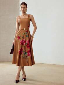 MOTF PREMIUM FLORAL PRINT BELTED DRESS - Multicolor - View 6