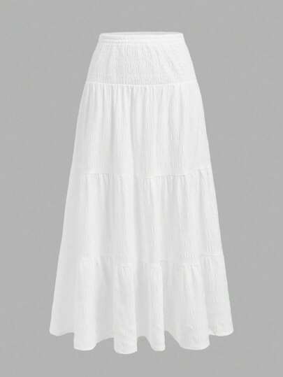 SHEIN MOD Damen einfarbiger A-Linien Rock mit geraffter Taille und Rüschensaum, lässig