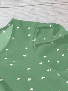 SHEIN JORESS Plus Size Women's Casual Asymmetrical Cap Sleeve Shirt With Small Hearts Design - Mint Green - View 3