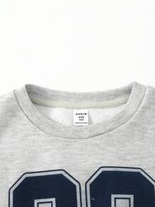 SHEIN Girlism 青少年女孩休闲学院街头风格字母和数字图形印花圆领套头连帽衫和高腰阔腿直筒针织裤套装，灰色返校装 - 淺灰色 - 查看 8