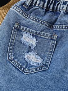 Tween Girl Retro Fashion Distressed Denim Shorts - Dark Wash - View 7