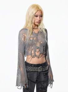 StreetHx 女士街头风格纯色休闲连帽长袖毛衣、套头衫、哥特式女装、垃圾摇滚、秋季女士针织套头衫秋冬