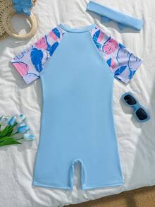 Đồ bơi liền thân tay ngắn có khóa kéo in họa tiết dành cho bé gái tuổi mới lớn - Nhiều màu - Xem 2