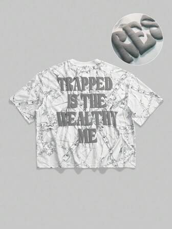 Grunge Punk T-shirt décontracté à manches courtes col rond à imprimé chaîne et slogan pour hommes, polyvalent, pour l'été
