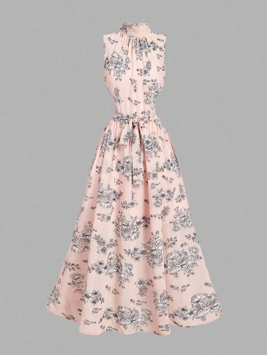 SHEIN MOD Vestido elegante negro de 2 en 1 con espalda descubierta y lazo, vestido de verano para resort, vestido de festival, vestido de fiesta para mujer, vestido vintage de mujer, vestido de cumpleaños, vestido para concierto country, vestido de verano para mujer, vestido de resort - Rosa Pálido - Ver 1