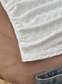 SHEIN 少女奶油色针织提花吊带背心，适合夏季休闲和度假