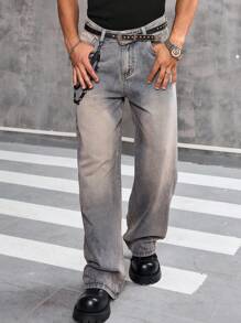 Manfinity EMRG Jeans casuales sueltos de pierna recta y bolsillo para hombres - Lavado ligero - Ver 1