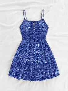 Soleia 小碎花前繫帶吊帶連衣裙 - 藍色 - 查看 6