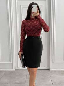 EURMUSE 浪漫边缘 - 浓郁色调蕾丝细节衬衫，永恒蕾丝 - 优雅长袖衬衫，精致戏剧 - 女性气质蕾丝上衣，晚间魅力 - 透明蕾丝边衬衫，蕾丝优雅 - 精致衬衫，适合白天和夜晚穿着