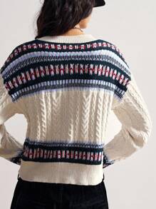 Bohemela 费尔岛针织复古纽扣宽松开衫 - 杏色 - 查看 9