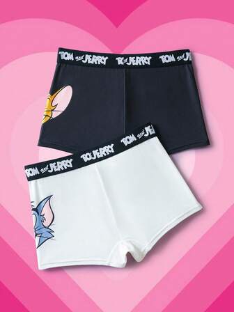 TOM & JERRY X SHEIN 2 st. bokstäver i midjan med tecknad design och trendiga boyshorts