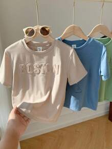 SHEIN 4 件套年轻男孩舒适休闲日常百搭压花字母短袖 T 恤，适合春、夏、秋、冬、日常穿着、运动装、户外、学校、派对、度假、拍照、返校季节 - 彩色 - 查看 7