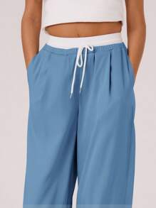 MUSERA Pantalones a medida con cinturón de contraste tejido, estilo veraniego Y2K, lindo, casual, cápsula, vacaciones, días festivos