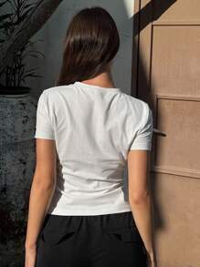 DAZY Women's Printed Bralette Crop Top Can Be Worn As Outerwear - White - View 3