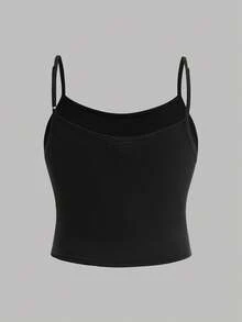 SHEIN Girlism 三件套少女休闲套装，黑色和杏色，街头风，返校季，秋冬季，包含纯色镂空提花针织吊带背心、吊带上衣、休闲装 - 彩色 - 查看 7