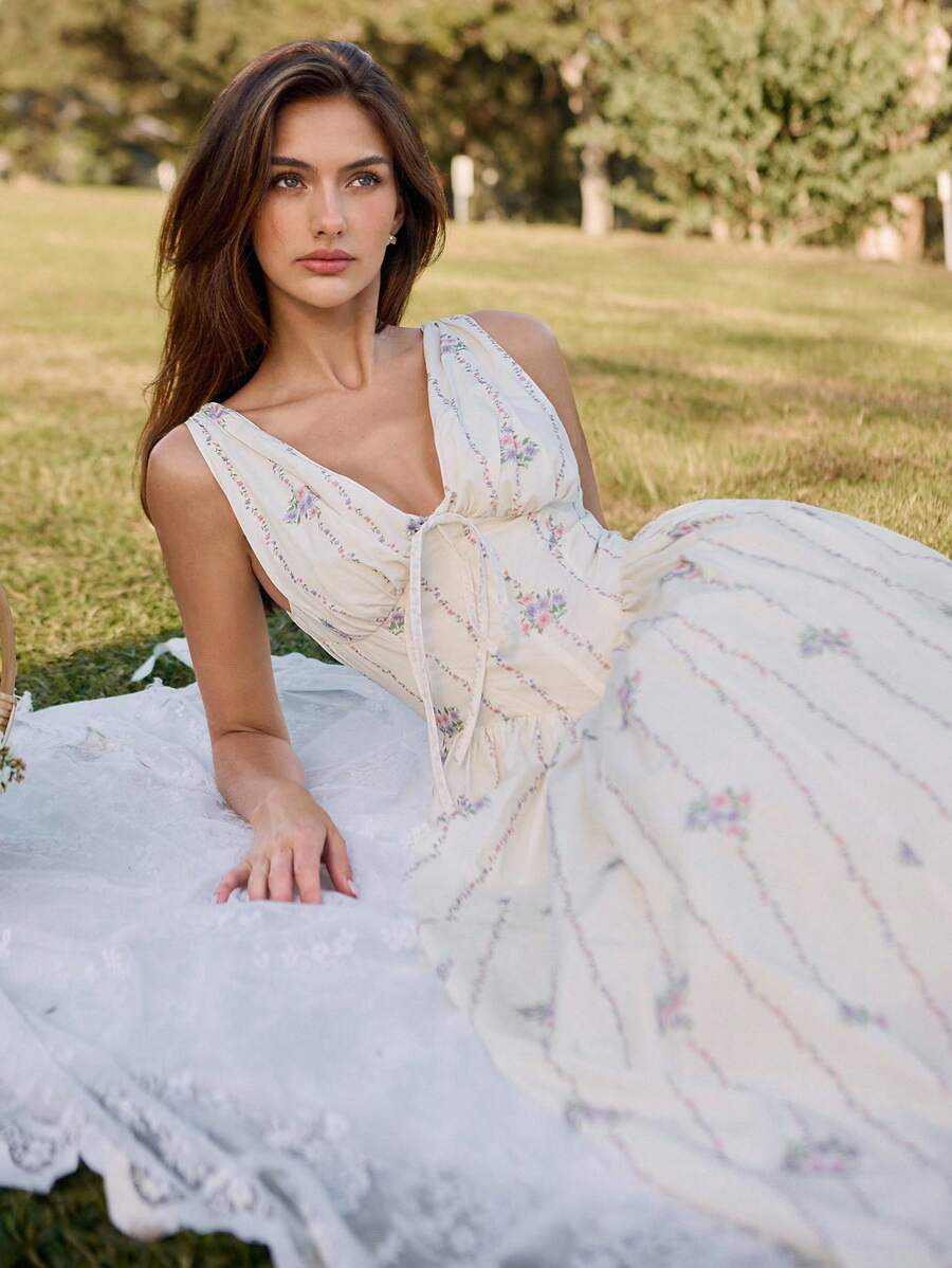 Savoree Women V-Neck Floral Midi Dress