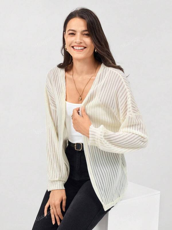 Miaspire Casual Solid Bishop Sleeve Open Front Coat