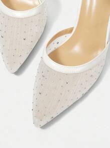 CUCCOO HITCHD 女士尖头低跟白色珍珠亮片镂空带高跟鞋 - 白色 - 查看 10