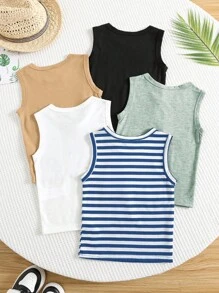 SHEIN Buy 1 Get 4 Free,Young Boy 5pcs/Set Comfortable Letter Patched Casual Tank Top,Suitable For Outdoor Activities, School,Home Leisure And Professional Sports - Multicolor - View 3