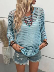 EMERY ROSE Suéter holgado de cuello en V con estampado floral de moda y estilo, suéter de punto de estilo blogger para otoño e invierno