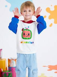 CoComelon X SHEIN Sweat-shirt-shirt décontracté pour jeune garçon avec imprimé pastèque et couleurs contrastées, et polyvalent - Multicolore - Voir 2