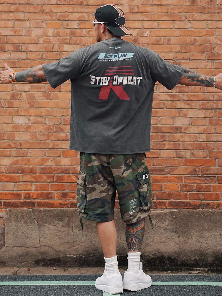 Summer Men's Letter Print Dark Grey Street Casual T-Shirt