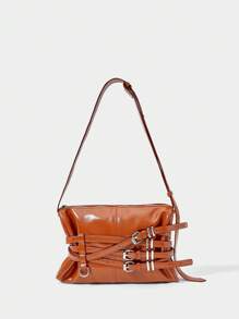 SHECARRY Túi đeo vai thời trang có khóa cài có thể điều chỉnh dành cho nữ bằng da - Màu vàng - Xem 6