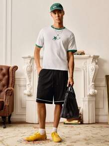 SWAVVY Herren Shorts mit Buchstabendruck, Kordelzug Taille, Taschen, locker und lässig