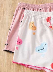 SHEIN 4pcs/Set Young Girl Cute Rabbit Print Camisole & Shorts Knit Homewear Set, Summer - Blue and White - View 3