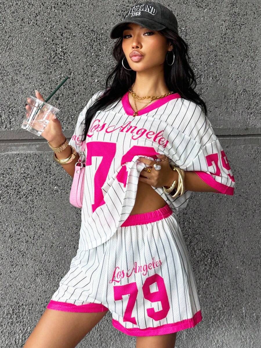 Coolane Kids 少女 Slaydiva 两件套：女孩休闲运动衫“洛杉矶”79号图案印花 T 恤和短裤，2025 年春夏 - 白色 - 查看 1