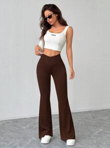 Selianne Women's Solid Color Flared Leg Elegant Knit Pants For Autumn/Winter Fall Cloth For Women