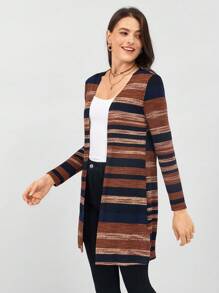 Miaspire 女士休闲前开条纹印花外套 - 彩色 - 查看 5